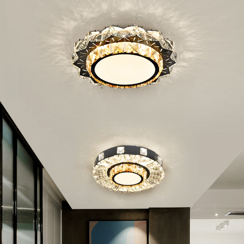 Modern Crystal Led Flush Mount Ceiling Light In Stainless - Steel For Corridors