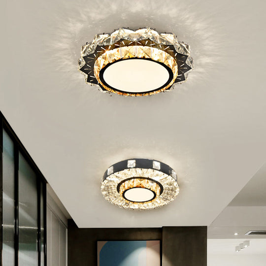 Modern Crystal Led Flush Mount Ceiling Light In Stainless-Steel For Corridors