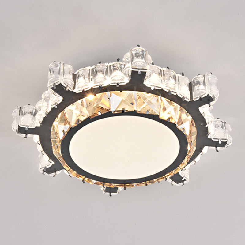 Modern Crystal Led Flush Mount Ceiling Light In Stainless - Steel For Corridors / Third Gear D