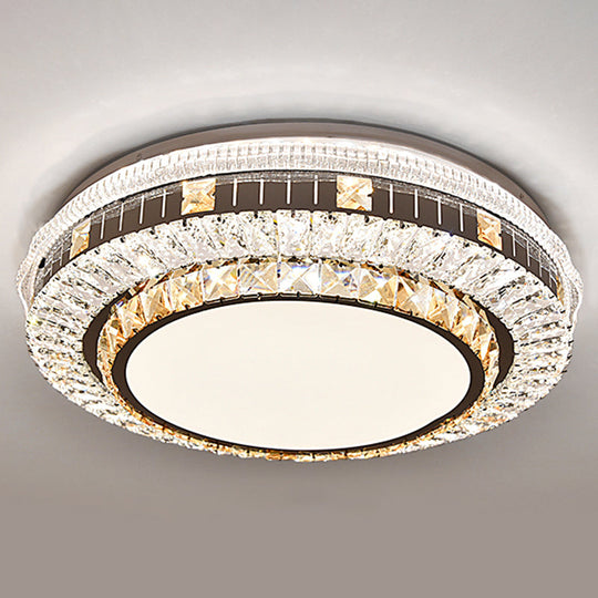 Sleek Stainless - Steel Drum Led Flush Mount Light With Crystal Accent – Perfect For Bedrooms