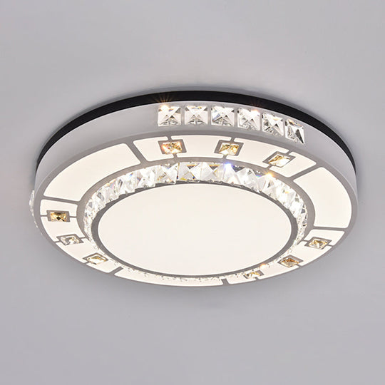 Sleek Stainless-Steel Drum Led Flush Mount Light With Crystal Accent Perfect For Bedrooms / Third