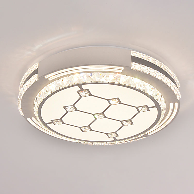 Sleek Stainless-Steel Drum Led Flush Mount Light With Crystal Accent Perfect For Bedrooms / Third