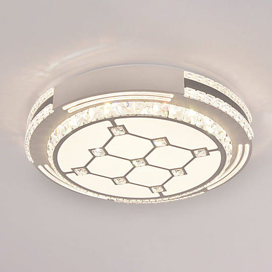 Sleek Stainless-Steel Drum Led Flush Mount Light With Crystal Accent Perfect For Bedrooms / Third