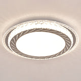 Sleek Stainless-Steel Drum Led Flush Mount Light With Crystal Accent Perfect For Bedrooms / Third