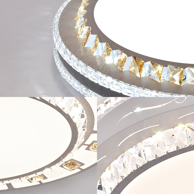 Sleek Stainless-Steel Drum Led Flush Mount Light With Crystal Accent Perfect For Bedrooms