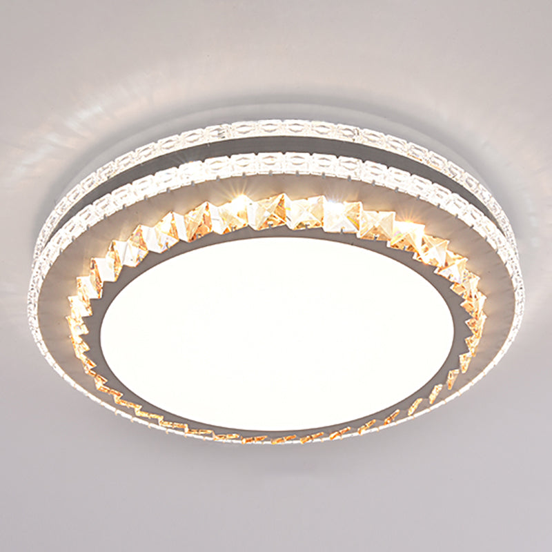 Sleek Stainless - Steel Drum Led Flush Mount Light With Crystal Accent – Perfect For Bedrooms