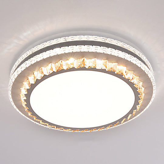 Sleek Stainless - Steel Drum Led Flush Mount Light With Crystal Accent – Perfect For Bedrooms