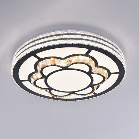 Sleek Stainless-Steel Drum Led Flush Mount Light With Crystal Accent Perfect For Bedrooms / Third