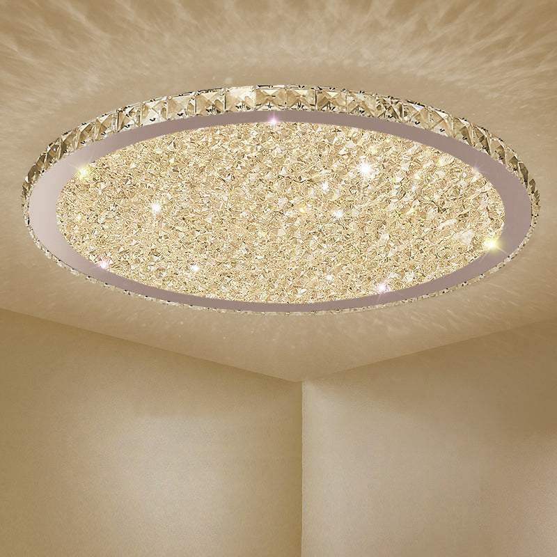 Clear Crystal Led Ceiling Light With Stainless - Steel Artistic Design