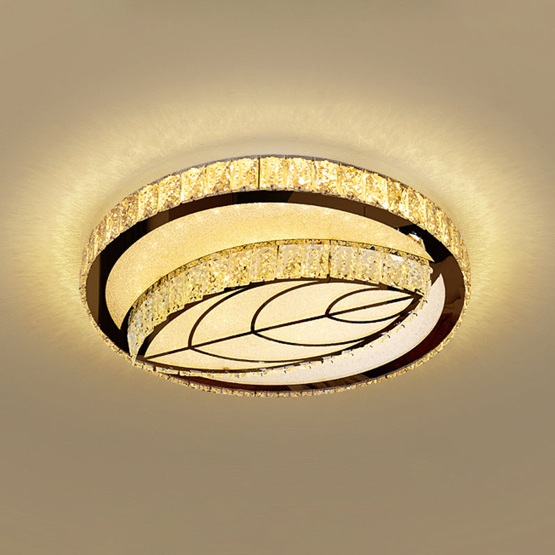 Minimalist Crystal Led Flush Mount Fixture With Stainless-Steel Geometric Design / Third Gear H