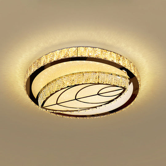 Minimalist Crystal Led Flush Mount Fixture With Stainless-Steel Geometric Design / Third Gear H