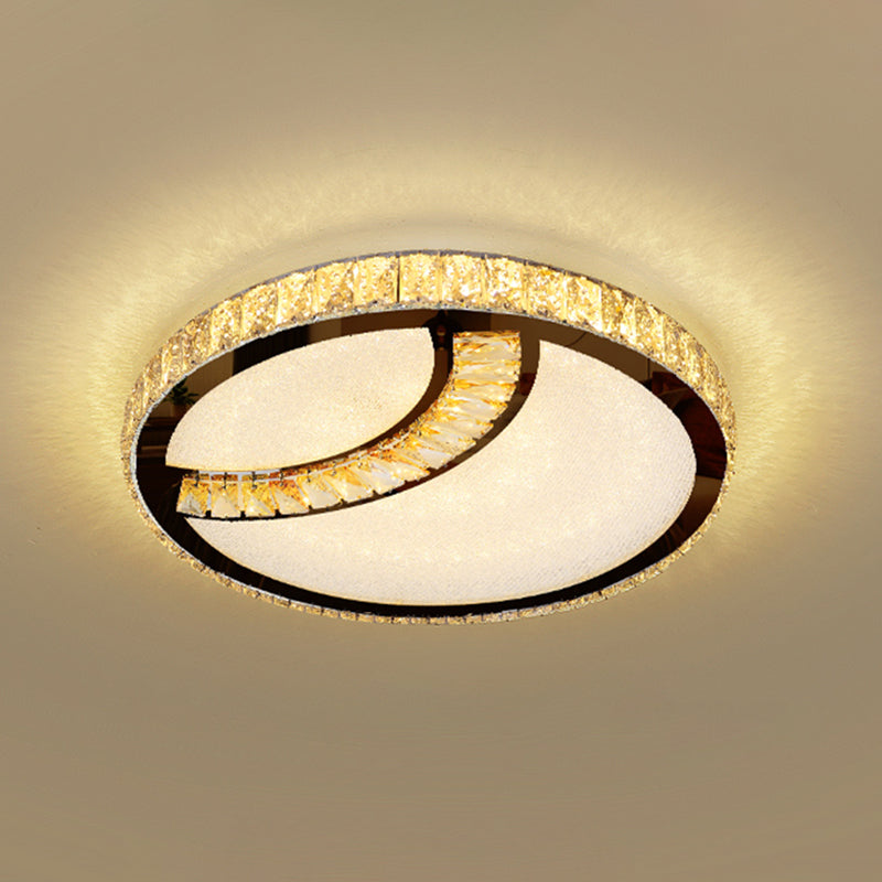 Minimalist Crystal Led Flush Mount Fixture With Stainless-Steel Geometric Design / Third Gear I