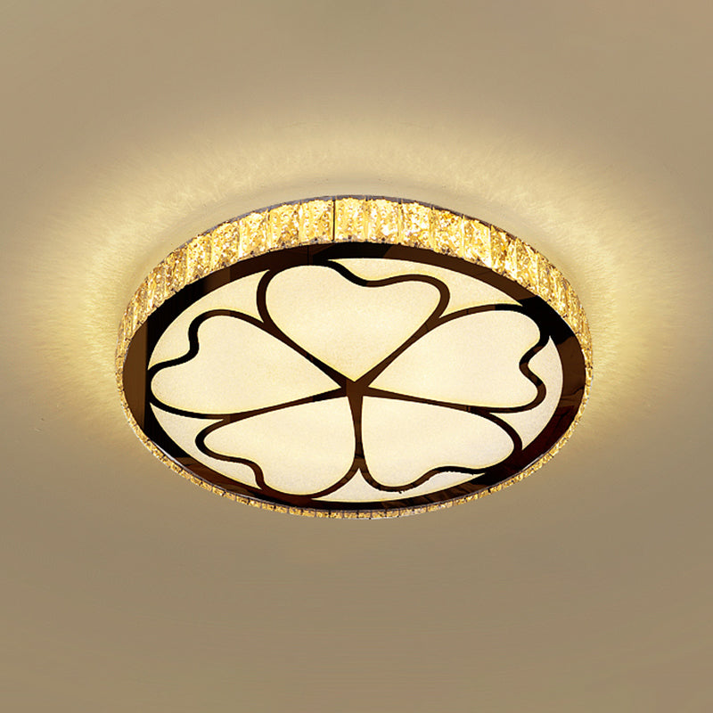 Minimalist Crystal Led Flush Mount Fixture With Stainless-Steel Geometric Design / Third Gear G