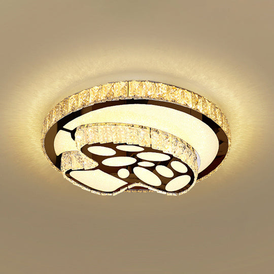 Minimalist Crystal Led Flush Mount Fixture With Stainless-Steel Geometric Design / Third Gear E