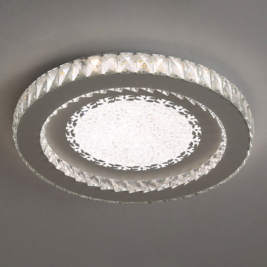 Contemporary Crystal Led Bedroom Ceiling Light In Stainless-Steel Flush Mount / Third Gear Leaf