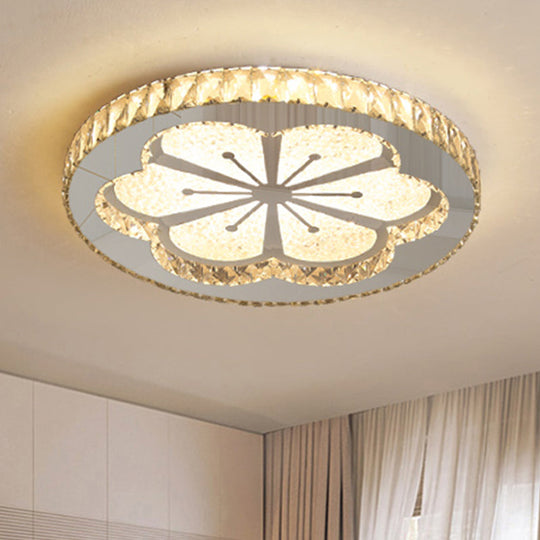 Contemporary Crystal Led Bedroom Ceiling Light In Stainless - Steel Flush Mount