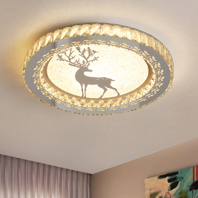 Contemporary Crystal Led Bedroom Ceiling Light In Stainless - Steel Flush Mount