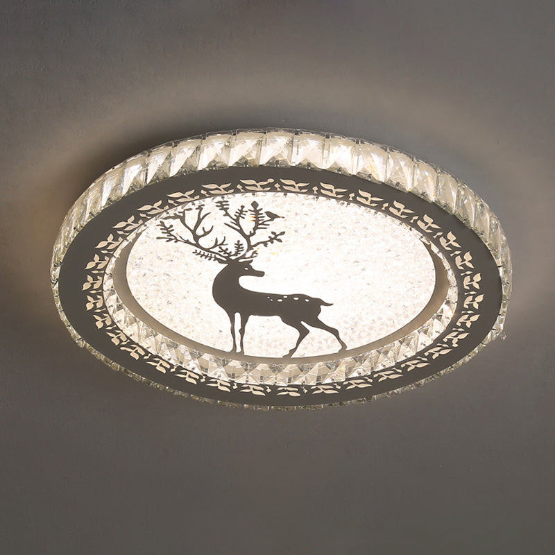 Contemporary Crystal Led Bedroom Ceiling Light In Stainless-Steel Flush Mount / Third Gear Deer