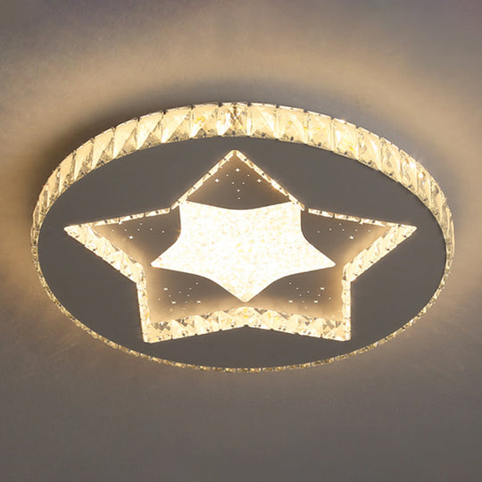 Contemporary Crystal Led Bedroom Ceiling Light In Stainless-Steel Flush Mount / Warm Star