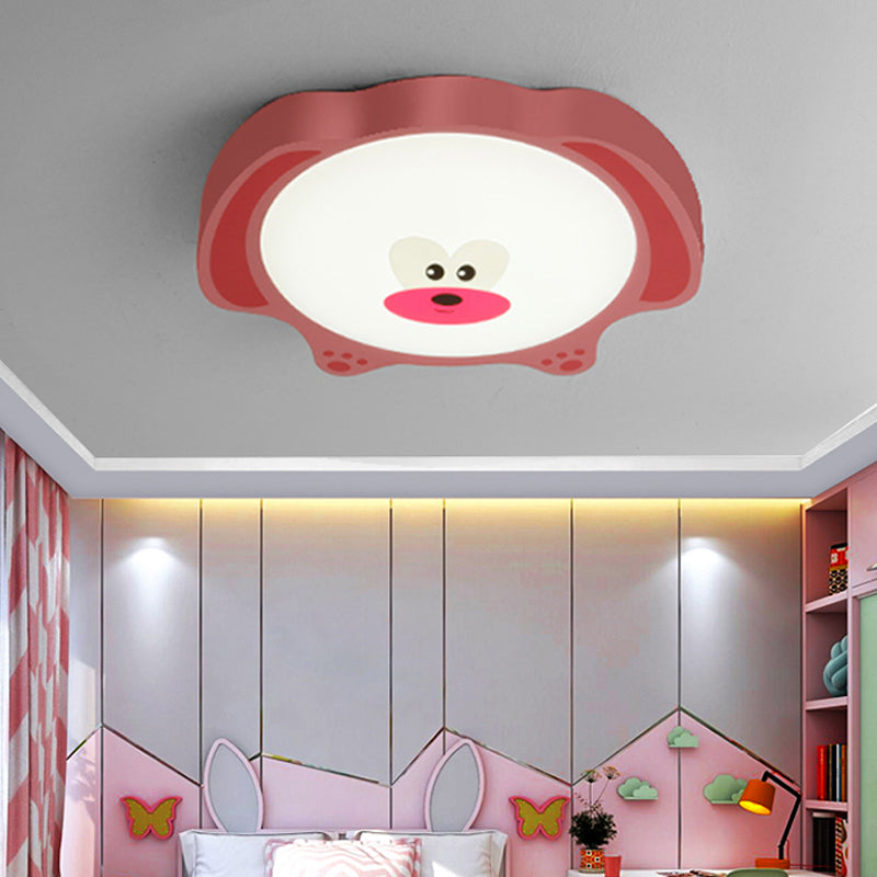 Cartoon Bear Led Flush Mount Lighting For Kids’ Room In Blue/Pink Acrylic And Metal