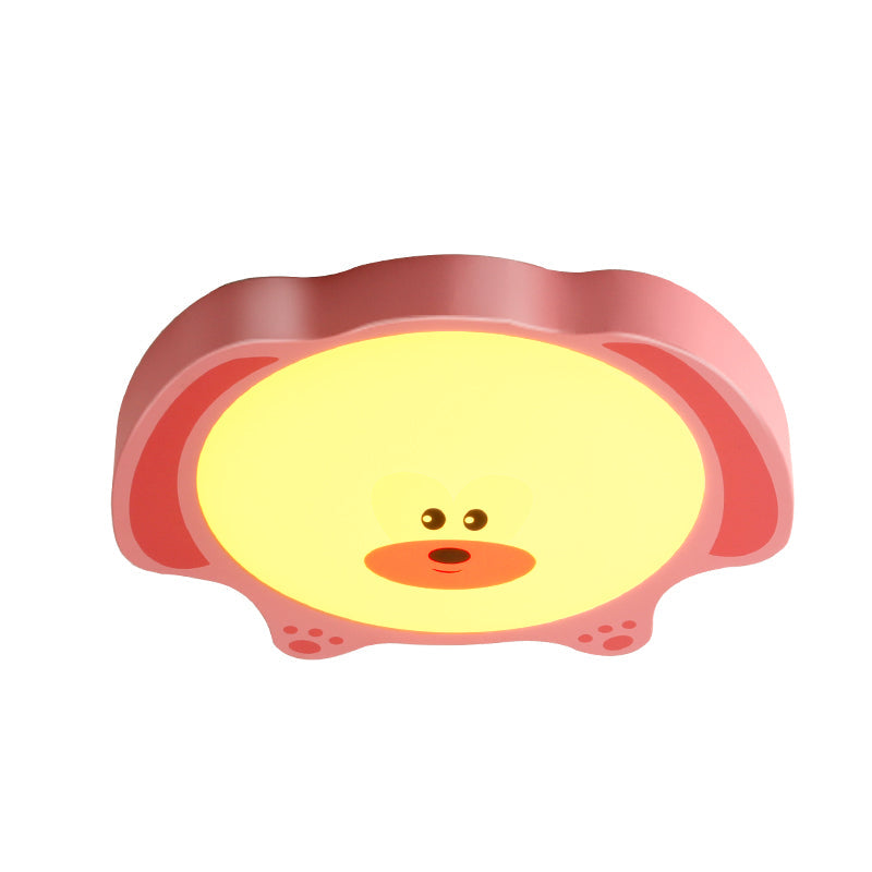 Cartoon Bear Led Flush Mount Lighting For Kids’ Room In Blue/Pink Acrylic And Metal