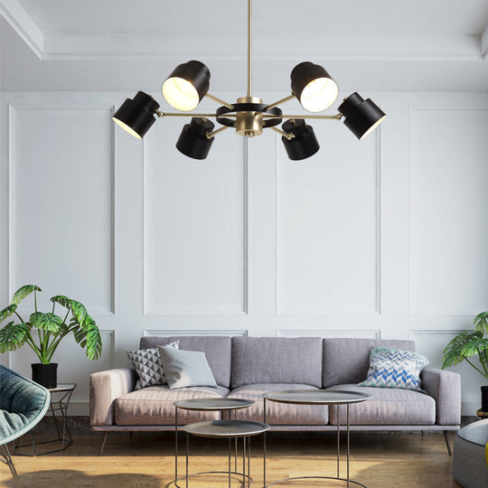 Modern Radial Pendant Chandelier - 6/8 Lights Metal Hanging Light For Bedroom Black/White 6 / Black