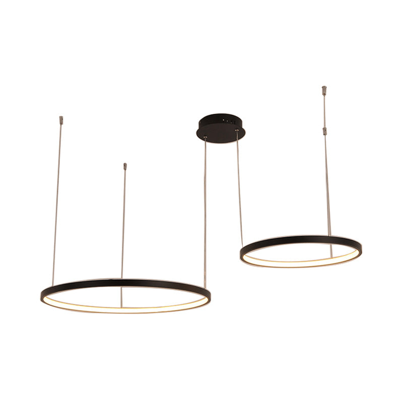 Minimalist Acrylic Chandelier Light - Black Circular Pendant Fixture (1/2/3 Lights) In White/Warm