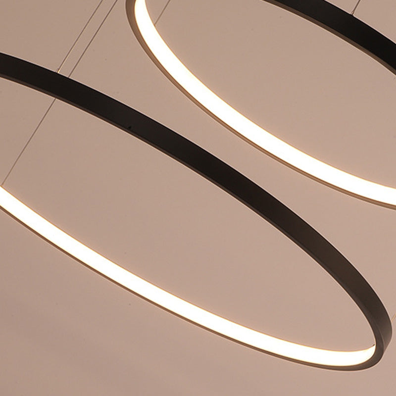 Minimalist Acrylic Chandelier Light - Black Circular Pendant Fixture (1/2/3 Lights) In White/Warm