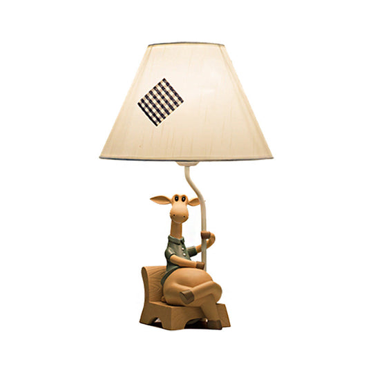 Rustic Fabric Cone Shade Table Lamp With Resin Deer Base