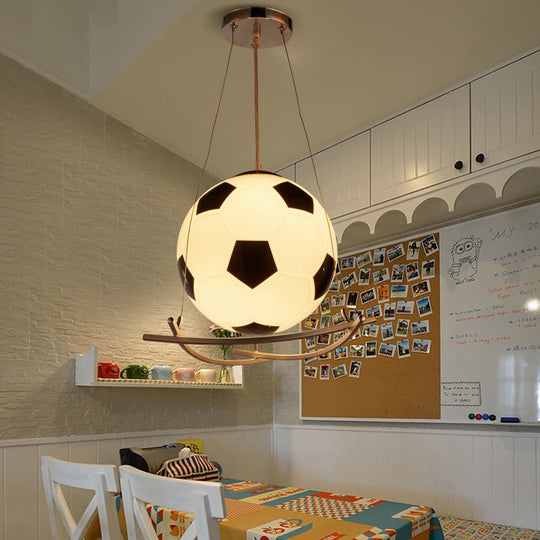 Soccer Pendant Light Fixture: Cartoon Style Black & White Glass Ideal For Bedrooms 1 Hanging Lamp