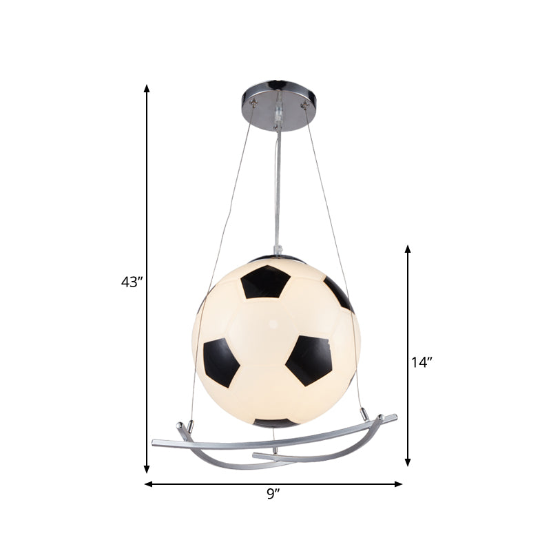 Cartoon Style Black And White Glass Soccer Pendant Light - Bedroom Hanging Lamp