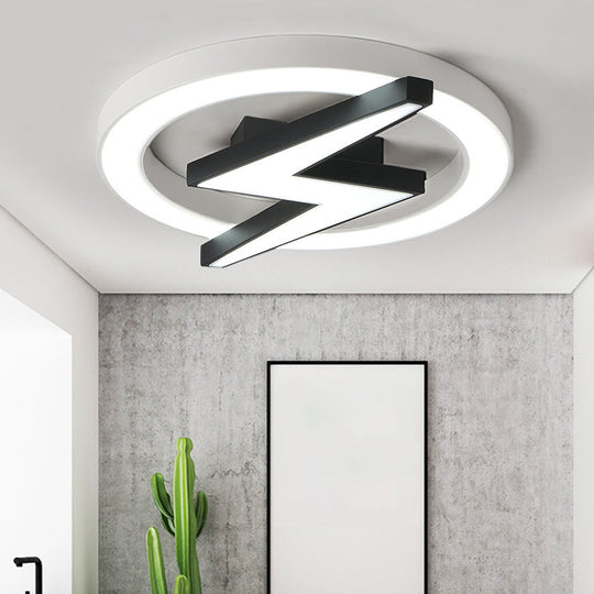 Kids Led Ceiling Light - White Lightning Ring Design For Boys And Girls Bedrooms / 16.5