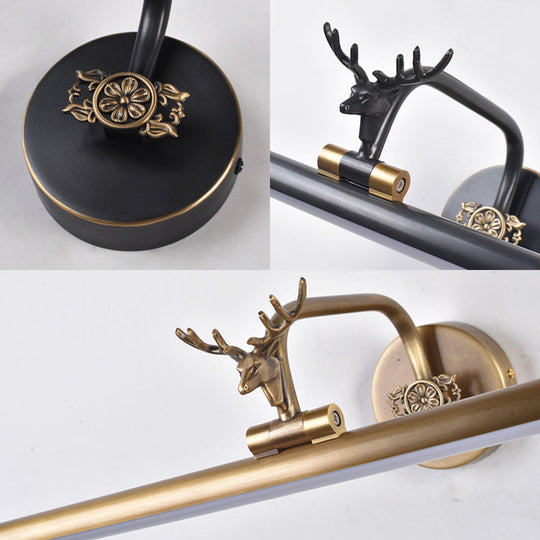Decorative Led Metal Wall Vanity Light With Black/Antique Brass Finish - Deer Design Multiple Sizes