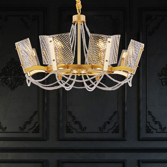 Simplicity Crystal Chandelier With Beaded Pendant - Brass Finish 6/8 Heads Ideal For Living Room
