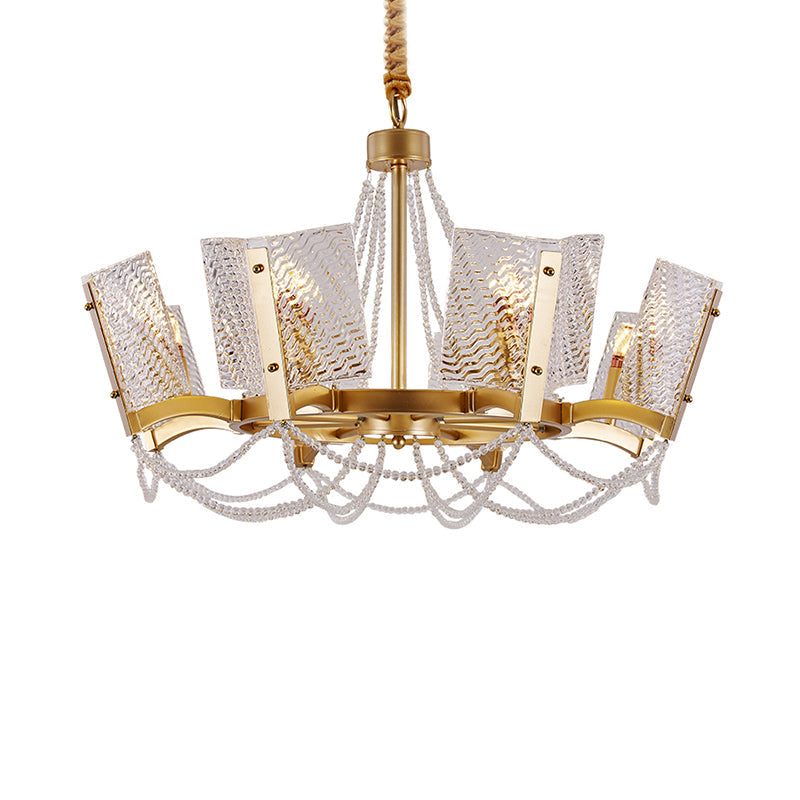Simplicity Crystal Chandelier With Beaded Pendant - Brass Finish 6/8 Heads Ideal For Living Room