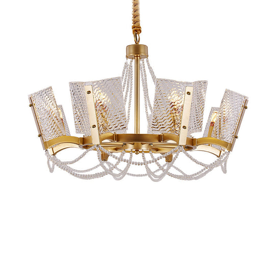 Simplicity Crystal Chandelier With Beaded Pendant - Brass Finish 6/8 Heads Ideal For Living Room