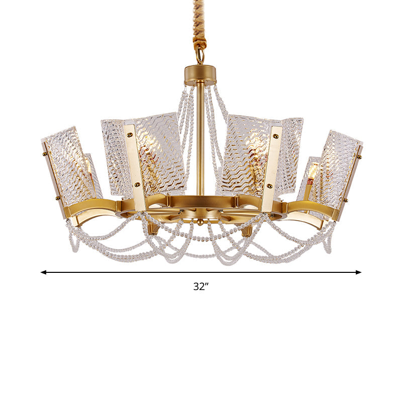 Simplicity Crystal Chandelier With Beaded Pendant - Brass Finish 6/8 Heads Ideal For Living Room