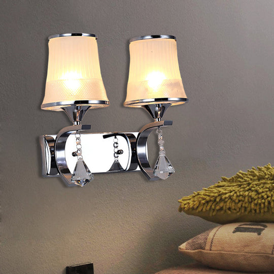 Vintage Bell Sconce Light Fixture Clear Glass Gold Finish Crystal Accent 2 Lights Bedroom Wall Lamp