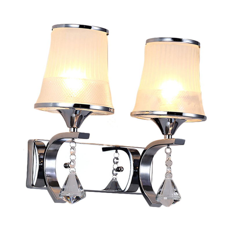 Vintage Bell Sconce Light Fixture Clear Glass Gold Finish Crystal Accent 2 Lights Bedroom Wall Lamp