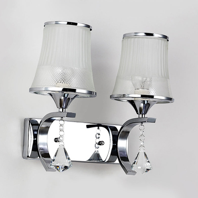 Vintage Bell Sconce Light Fixture Clear Glass Gold Finish Crystal Accent 2 Lights Bedroom Wall Lamp