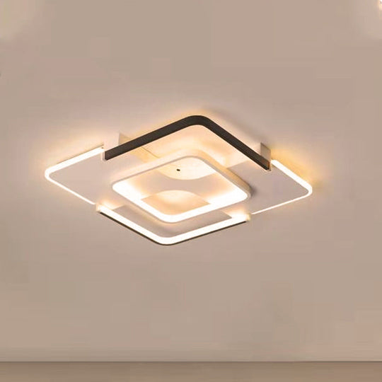 Contemporary Black-White Metal Flush Light For Bedroom Ceiling - 16/19.5 Wide Led In Warm Or White