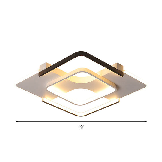 Contemporary Black - White Metal Flush Light For Bedroom Ceiling - 16’/19.5’ Wide Led In Warm