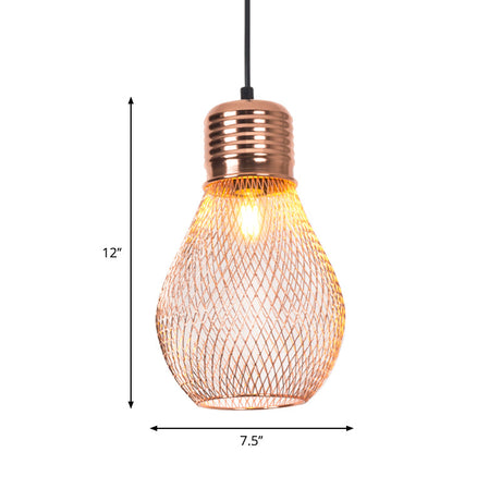 Rose Gold Vintage Bulb Cage Suspension Pendant Light For Restaurants