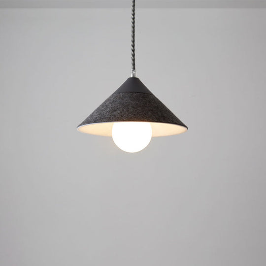 Felt Tapered Ceiling Light Farmhouse 1-Light - Black/Grey For Dining Room
