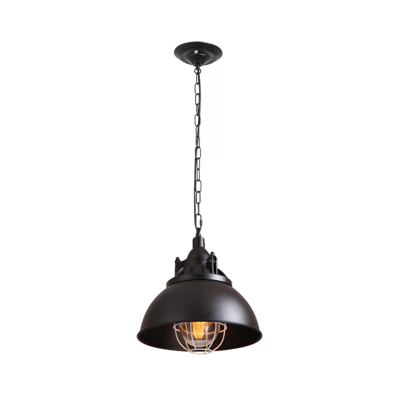 Black Metal Pendant Light With Clear Glass Shade For Living Room Ceiling - Factory-Made Domed