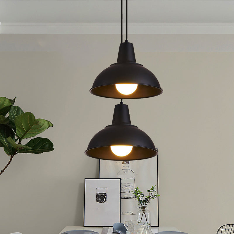 Vintage Dome Iron Hanging Light Kit - 12’/16’ Wide Restaurant Suspension Pendant In White/Black