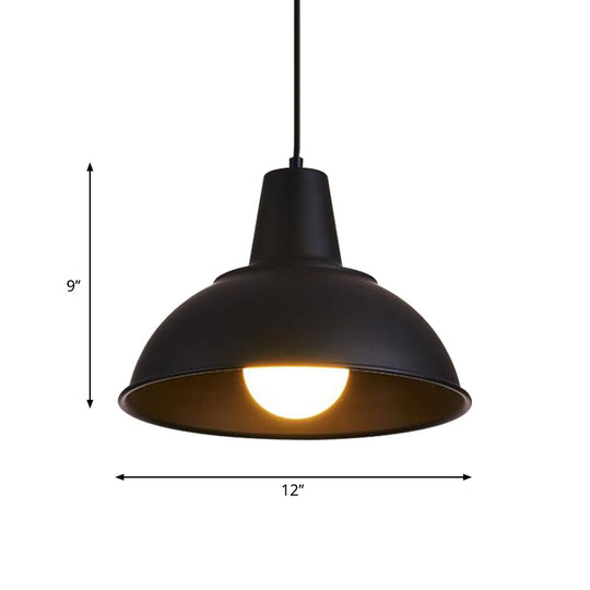 Vintage Dome Iron Hanging Light Kit - 12’/16’ Wide Restaurant Suspension Pendant In White/Black