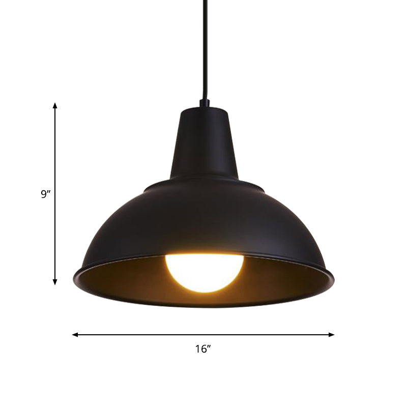 Vintage Dome Iron Hanging Light Kit - 12’/16’ Wide Restaurant Suspension Pendant In White/Black