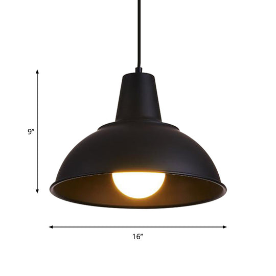 Vintage Dome Iron Hanging Light Kit - 12’/16’ Wide Restaurant Suspension Pendant In White/Black