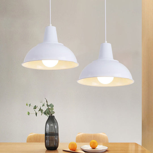 Vintage Dome Iron Hanging Light Kit - 12’/16’ Wide Restaurant Suspension Pendant In White/Black